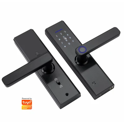 Fechadura inteligente eletrônica Tuya WiFi com desbloqueio de impressão digital/senha/cartão/chave
